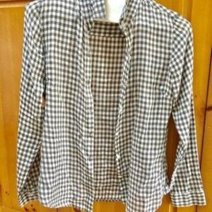 Garnet Hill Grey White Mini Check Plaid Button Up